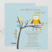 Hibou qui a un bébé garçon baby shower Invitation (Devant / Derrière)