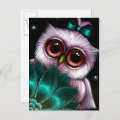 HIBOU ROSE - C'est UNE CARTE POSTALE de FILLE (Devant / Derrière)