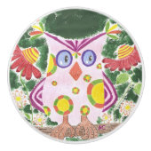 Hibou rose-clair sur le bouton en céramique de (Devant)