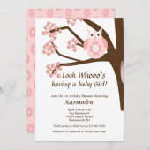Hibou rose dans une invitation de douche de bébé (Devant / Derrière)