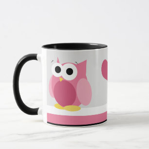 Hibou rose drôle avec des coeurs - tasse