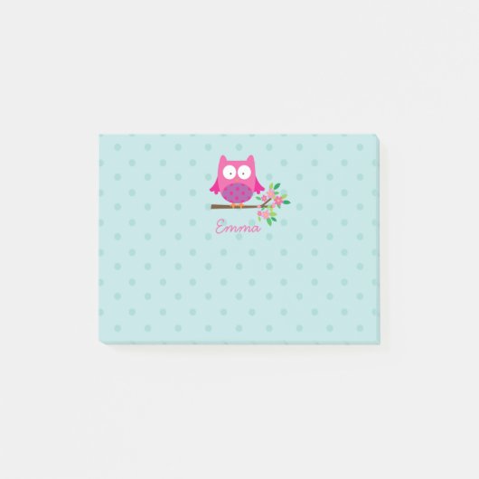 Hibou rose sur les notes de post-it personnalisées (Devant)
