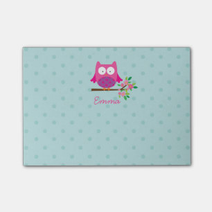 Hibou rose sur les notes de post-it personnalisées