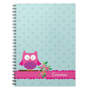 Hibou rose sur un carnet personnalisé par branche