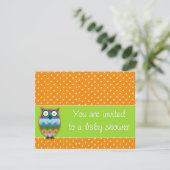 Hibou sur invitation baby shower pois (Debout devant)