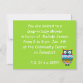 Hibou sur invitation baby shower pois (Dos)