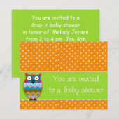 Hibou sur invitation baby shower pois (Devant / Derrière)