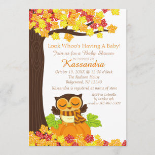 Hibou sur invitation d'un Baby shower Citrouille