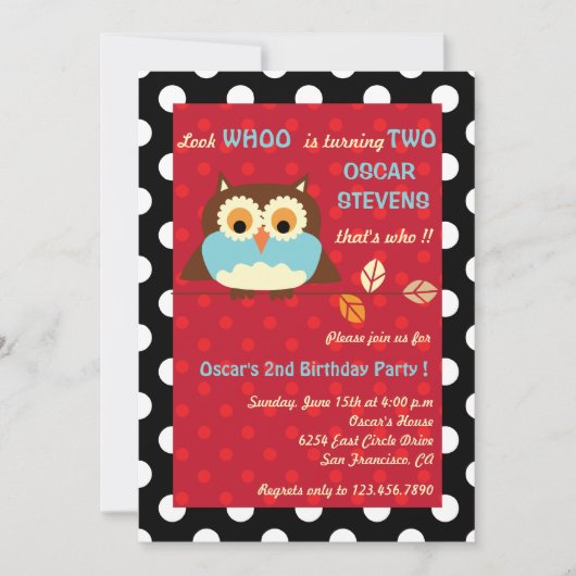 Hibou sur une branche - invitations 5 (Devant)