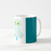 Hibou vert avec la tasse bleue de frontières (Devant droit)