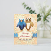 Hiboux amoureux, carte postale (Debout devant)