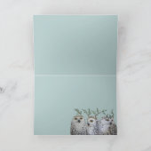 Hiboux blancs sur carte aqua pour les fêtes (Intérieur)