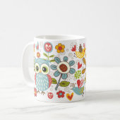 Hiboux colorés et tasse heureuse de fleurs (Devant gauche)
