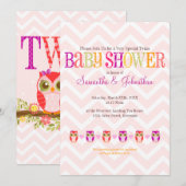 Hiboux de bébé - invitation jumelle de baby shower (Devant / Derrière)