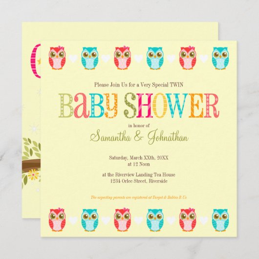 Hiboux de bébé - un de chacun ! Invitation de (Devant / Derrière)