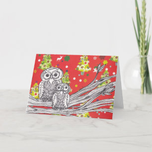 Hiboux de Noël 1 carte de Noël
