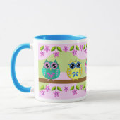 Hiboux, fleurs et tasse mignons de feuille (Gauche)