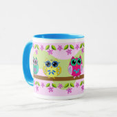 Hiboux, fleurs et tasse mignons de feuille (Devant gauche)