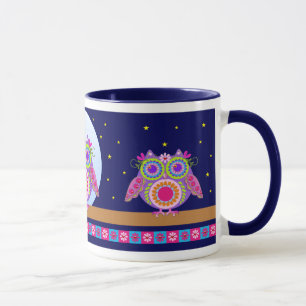 Hiboux mignons de flower power et tasse de nuit