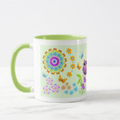 Hiboux mignons d'été, fleurs et tasse nommée faite (Gauche)