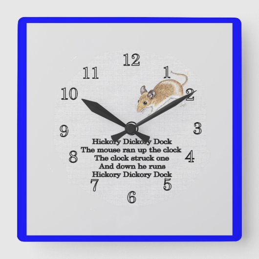 HIckory Dickory Dock Wall Clock Vierkante Klok (Voorkant)