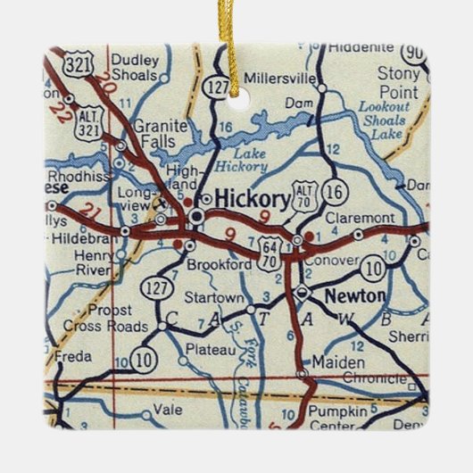 Hickory NC Map Keramisch Ornament (Voorkant)