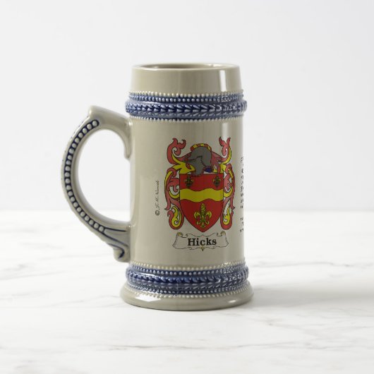 Hicks Family Crest stein Bierpul (Links)