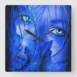 HIDDEN FEAR BLUE GIRL MET SKULL VIERKANTE KLOK