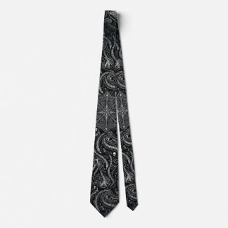 Hidden Skull & Spine Paisley | Silver Black Gothic Stropdas