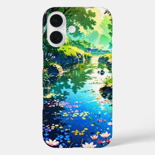 Hidden Spring Pond – Anime Landschap iPhone 16 Hoesje