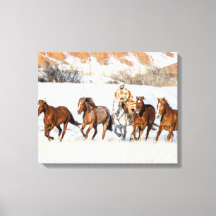Hideout Horse Ranch, Wrangler en Horses Canvas Afdruk
