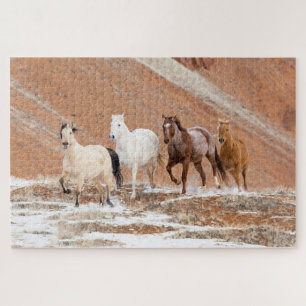 Hideout Ranch met Small Herd Horses in sneeuw Legpuzzel
