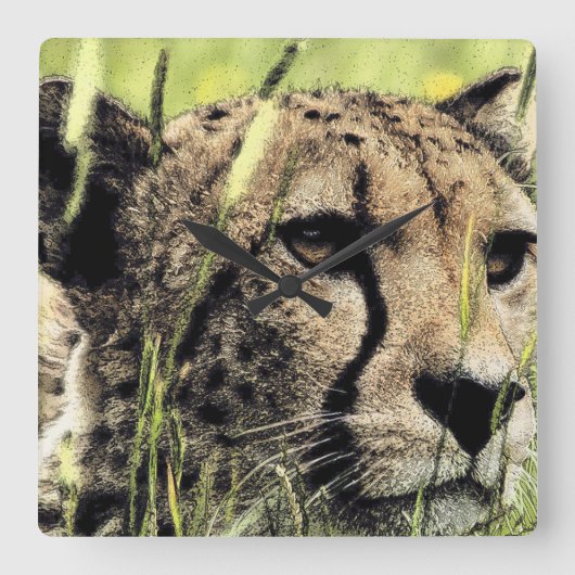 Hiding Cheetah Vierkante Klok (Voorkant)