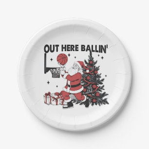 Hier Buiten Bal Basketball Sport Kerstmis Papieren Bordje