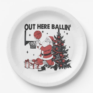 Hier Buiten Bal Basketball Sport Kerstmis Papieren Bordje