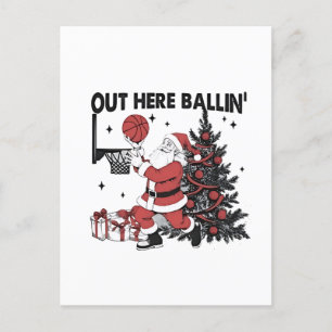 Hier Buiten Bal Basketball Sport Kerstmis Uitnodiging Briefkaart