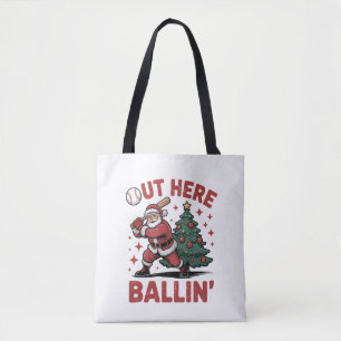 Hier Buiten Ballen Kerstman Speelt Honkbal Kerstmi Draagtas