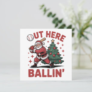 Hier Buiten Ballen Kerstman Speelt Honkbal Kerstmi Feestdagenkaart