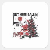 Hier buiten basketballen Basketbal Sport Kerstmis Vierkante Sticker (Voorkant)