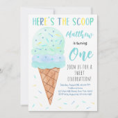 Hier is de Scoop Blue Boy Ice Cream Verjaardag Kaart (Voorkant)