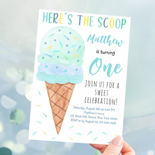 Hier is de Scoop Blue Boy Ice Cream Verjaardag Kaart