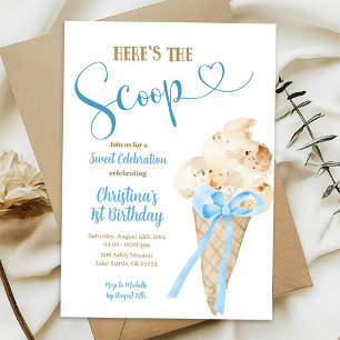 Hier is de Scoop Blue Ice Cream Eerste Verjaardag Kaart