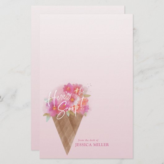 Hier is de Scoop Floral Ice Cream Cone Stationery Briefpapier (Voorkant / Achterkant)