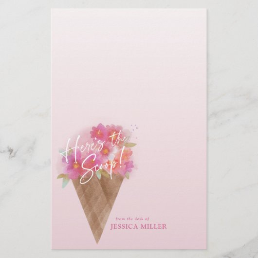 Hier is de Scoop Floral Ice Cream Cone Stationery Briefpapier (Voorkant)