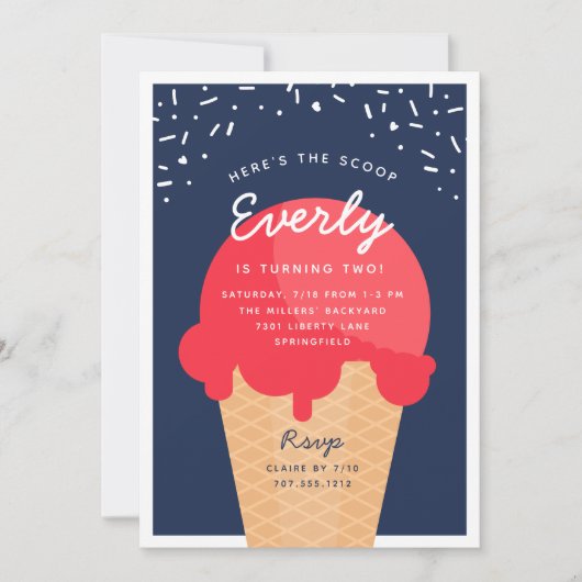 Hier is de Scoop Ice Cone Kind Birthday Party Kaart (Voorkant)