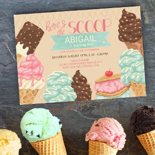 Hier is de Scoop Ice Cream Birthday Party Kaart