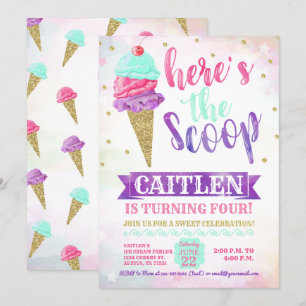 Hier is de Scoop Ice Cream Gold Glitter Verjaardag Kaart