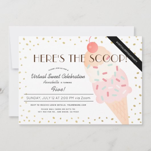 Hier is de Scoop Ice Cream Pink virtuele verjaarda Kaart (Voorkant)