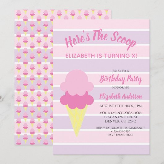Hier is de Scoop Ice Cream Summer Birthday Kaart (Voorkant / Achterkant)