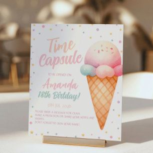Hier is de Scoop Ice Cream Verjaardag Tijdcapsule Reclamebord Met Voetstuk